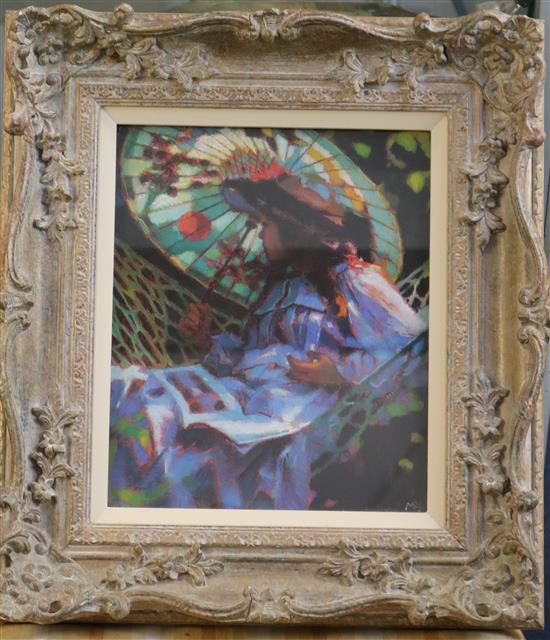 § Mark Rowbotham (1959-) Girl beneath a parasol 11.5 x 9.5in.